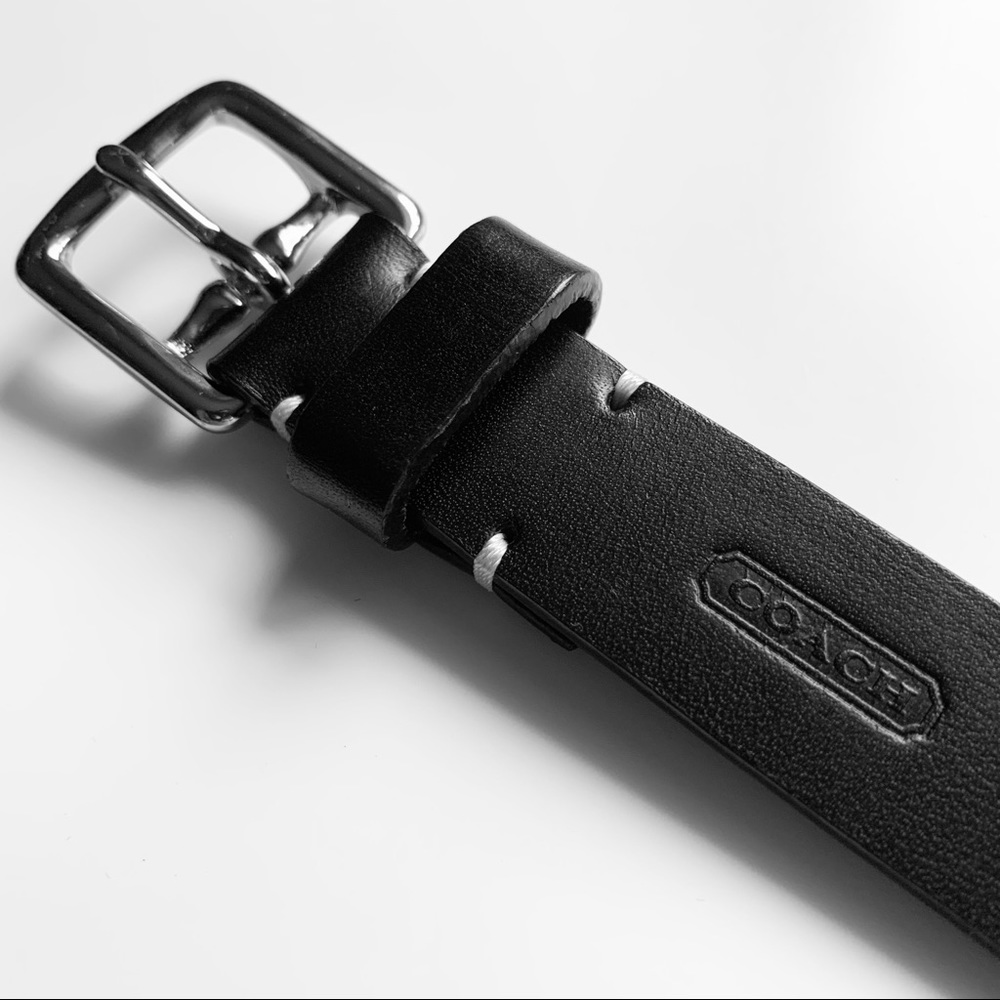 Coach Black Leather Belt with Silver Buckle